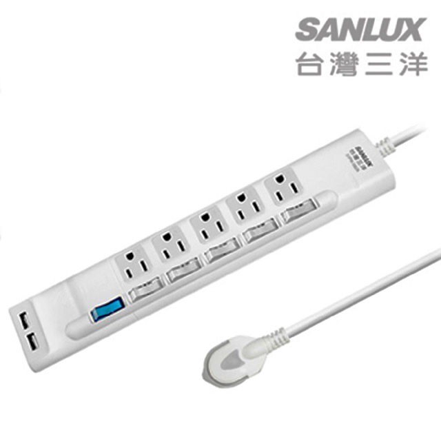 【SANLUX】SYPW-3562A 3孔5座6切2USB 電源延長線 1.8M [富廉網]