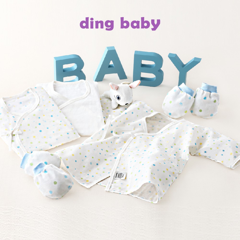 【ding baby】MIT台灣製 純棉紗布衣肚衣手套3+2件組(藍)  小丁婦幼獨家代理
