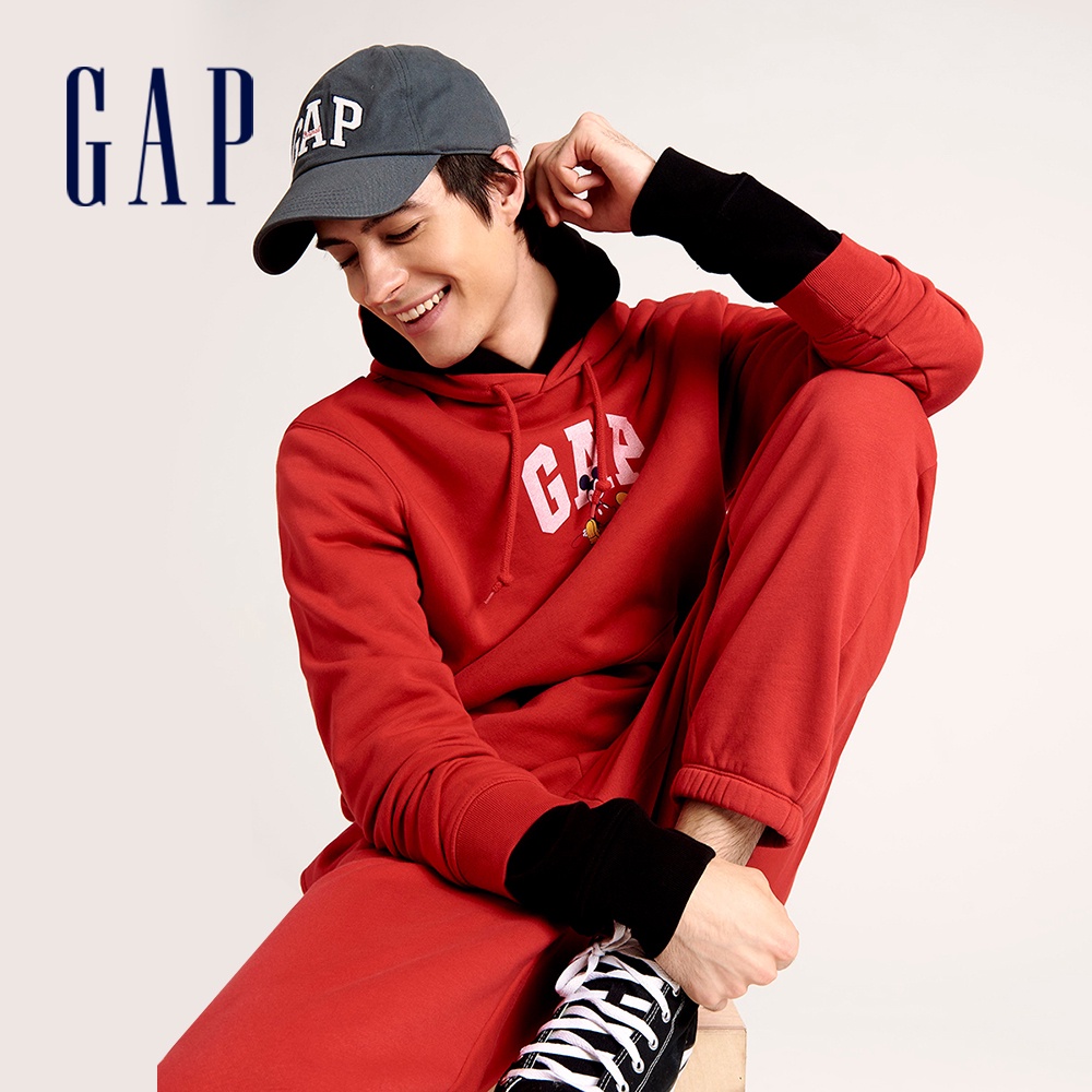 Gap 男女同款 Gap x Disney迪士尼聯名 Logo刷毛帽T-紅色(778194)
