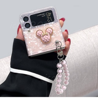 SAMSUNG Galaxy Z Flip 3 4 5G手機殼三星Flip5折疊機保護殼Flip4粉色貝殼紋手鏈手機殼套