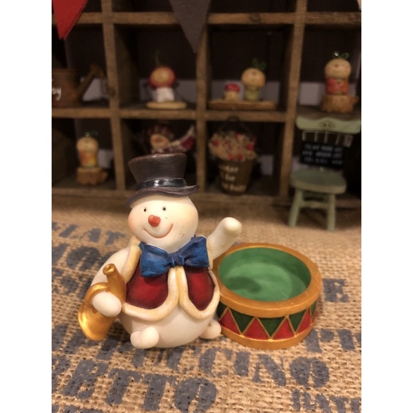 【鹿比雜貨🦌】可愛「雪人樂手🎷 造型燭台」園藝擺設 鄉村風家飾 聖誕禮物