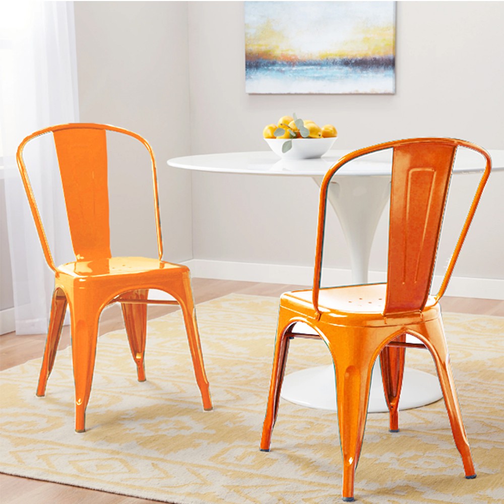 E-home 希德尼工業風金屬高背餐椅-橘色