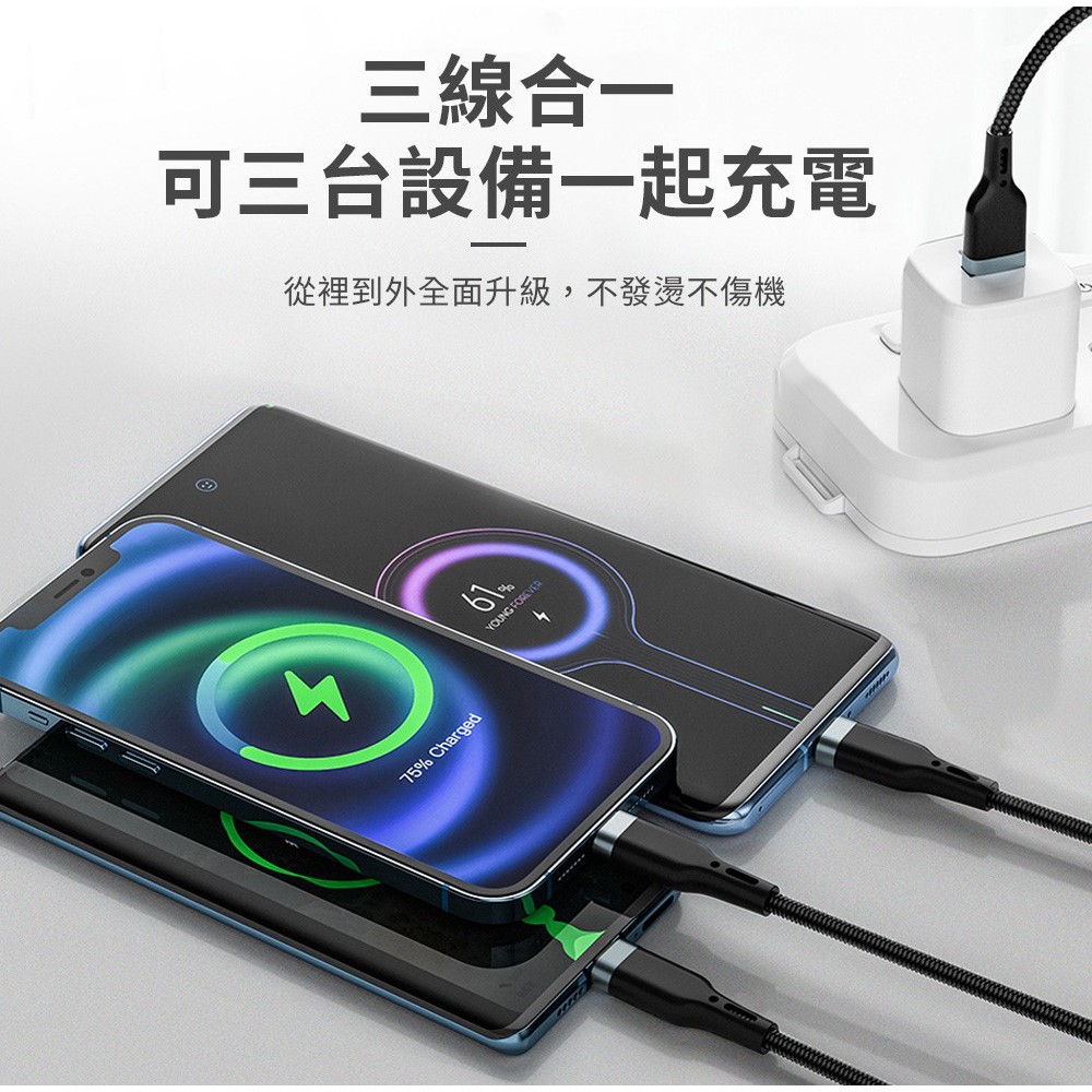 特價 WiWU 鉑金數據線 USB-A 三合一  PT05  1.2米 不同機型一線搞定尼龍編織材 充電線 充電傳輸