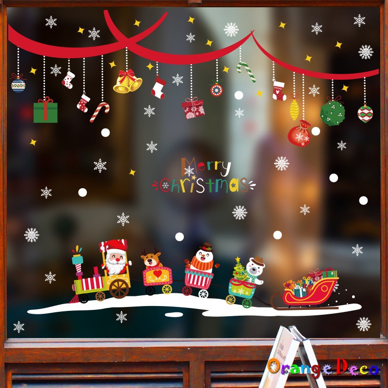 【橘果設計】聖誕快樂火車 壁貼 牆貼 壁紙 DIY組合裝飾佈置 聖誕壁貼 無痕背膠 台灣現貨