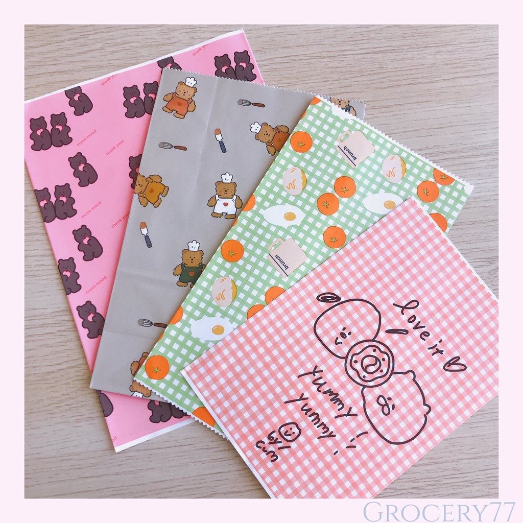 [Day's select]彩色小熊紙袋 格子包裝袋 番茄蛋禮品袋 收納袋 擺拍裝飾 拍攝道具 韓國ins文創 生日禮物