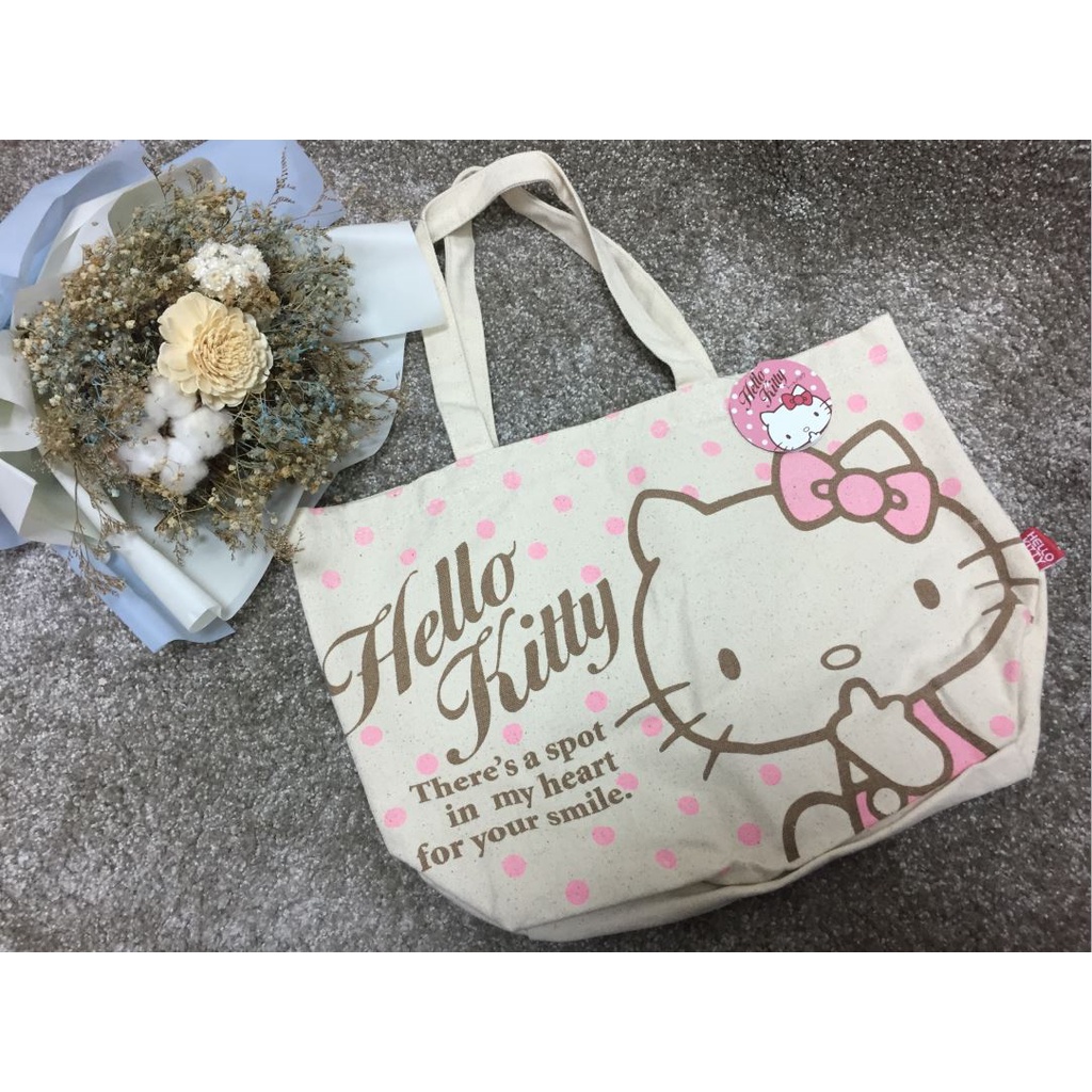 全新日本帶回 保證正品 三麗鷗正版 Hello Kitty 凱蒂貓 帆布 棉麻 購物袋/托特包/收納袋/媽媽包/手提袋