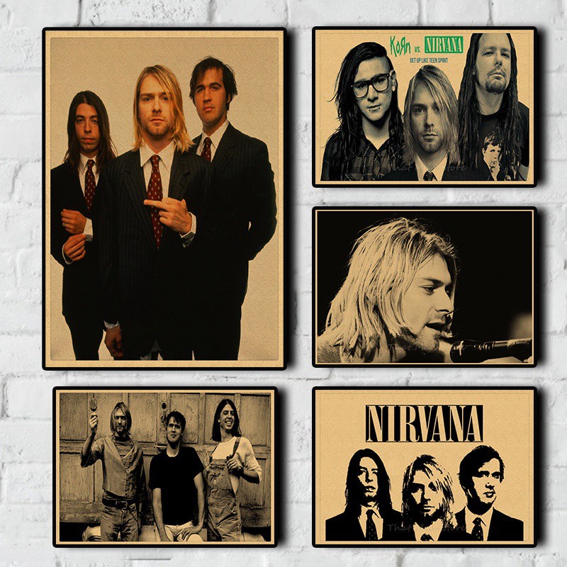 復古海報 Nirvana Kurt Cobain 宿舍牛皮紙搖滾樂團適用於家庭/酒吧/生活裝飾裝飾畫海報