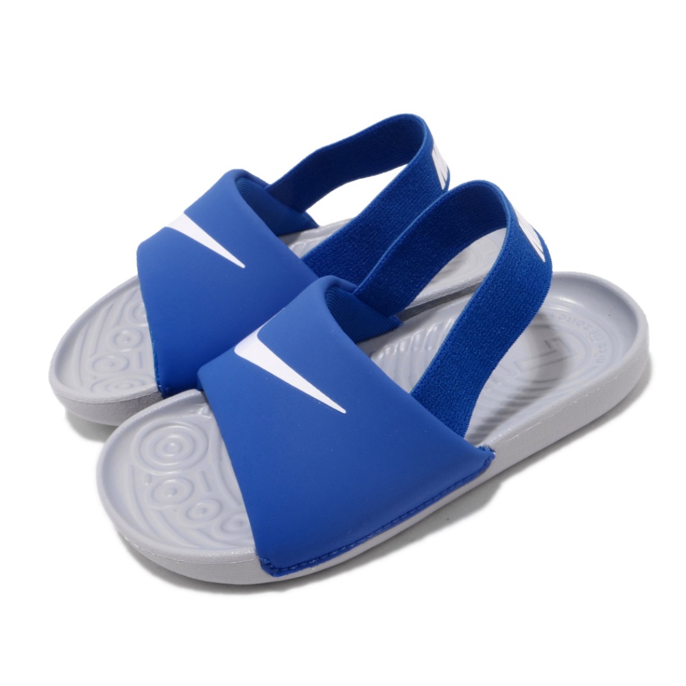 Nike 涼拖鞋 Kawa Slide 套腳 童鞋 輕便 舒適 夏日 大logo 小童 藍 白 BV1094400