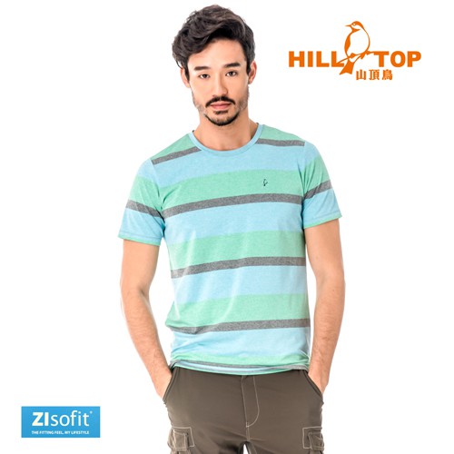 【Hilltop山頂鳥】男款吸濕排汗抗UV彈性T恤S04MC2-藍混紡