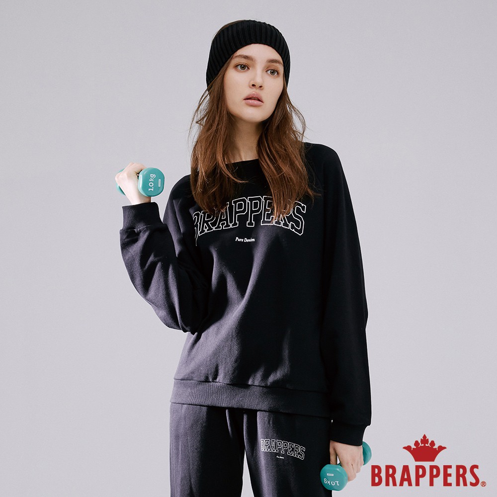 BRAPPERS 女款 「Wellbe系列」落肩弧形logo印花T恤-黑