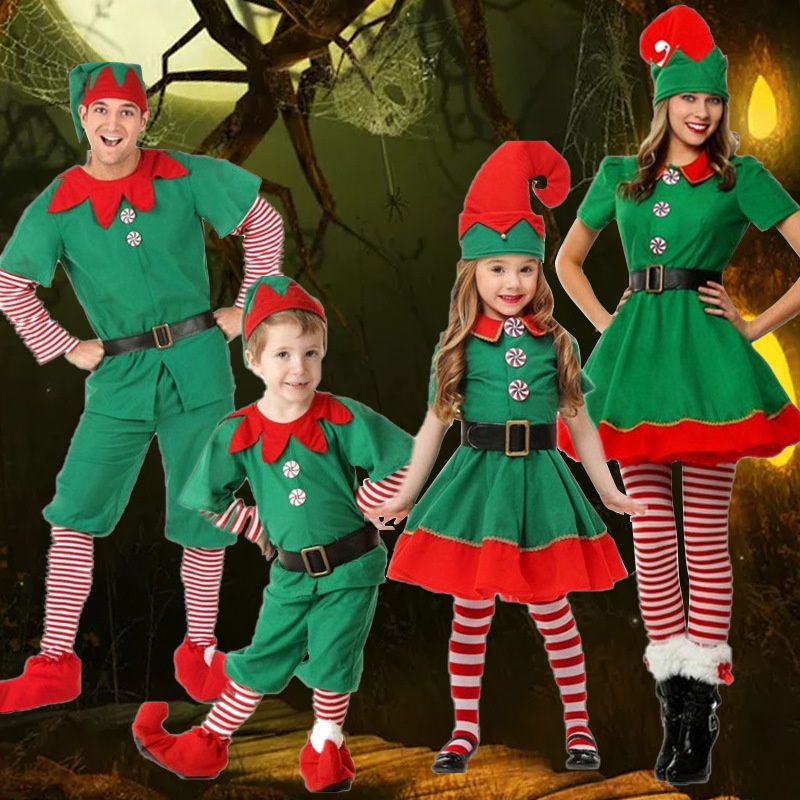 男童 女童 聖誕節 兒童 造型服飾  新款兒童服裝聖誕精靈表演服cosplay成人男女聖誕服演出服