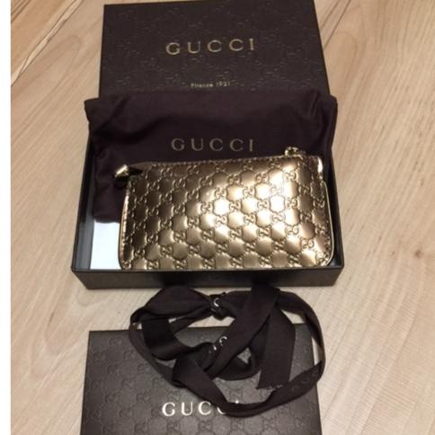 GUCCI 經典Guccissima壓紋鑰匙零錢包(古銅金)