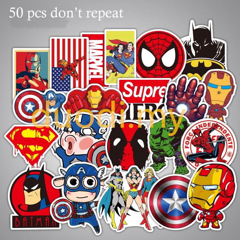 50張入 惡搞 漫威超級英雄 Marvel 卡通貼紙 防水行李箱貼紙 機車貼紙 筆電貼紙