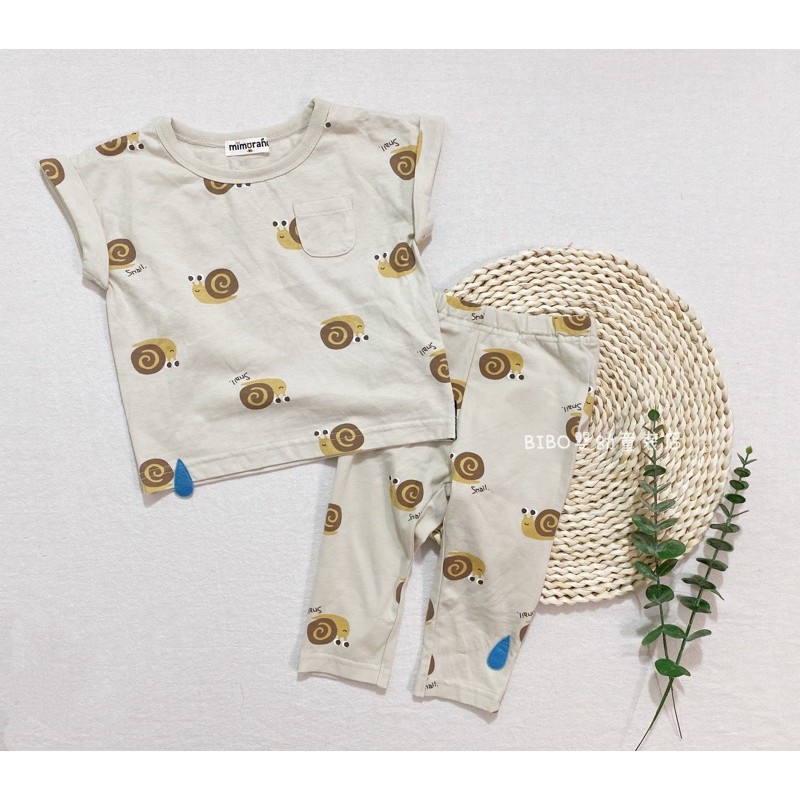 《實拍現貨》日本🇯🇵夏季新款90-130碼男童寶寶蝸牛🐌造型純棉短袖T恤+褲子休閒套裝
