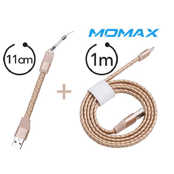 【瘋桑C】MOMAX Elite Link Pro真皮編織/蘋果認證連接線(11cm&amp;1m組合包)金白黑粉