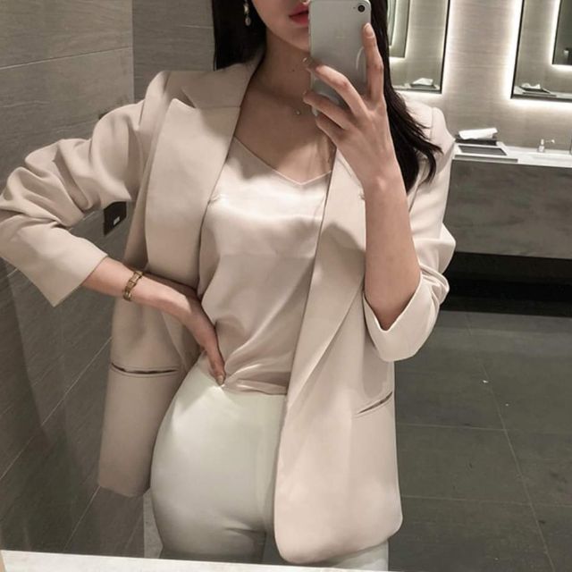 韓國美人西裝外套頗受好評 象牙 粉杏 黑 深駝 蝦皮購物