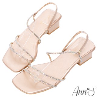Ann’S舒適圓條顯瘦V曲線方頭粗跟涼鞋3.5cm-玫瑰金