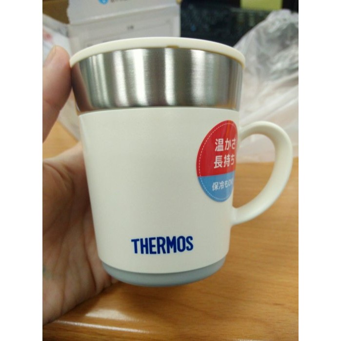 全新日本帶回限定版THERMOS膳魔師JDC-241WH真空斷熱保溫杯馬克杯附蓋250ML白色出清便宜賣安全無毒學習杯
