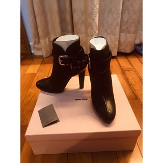 miu miu 義大利製 真品真皮短靴 高跟短靴短靴咖啡色棕色 Prada副牌