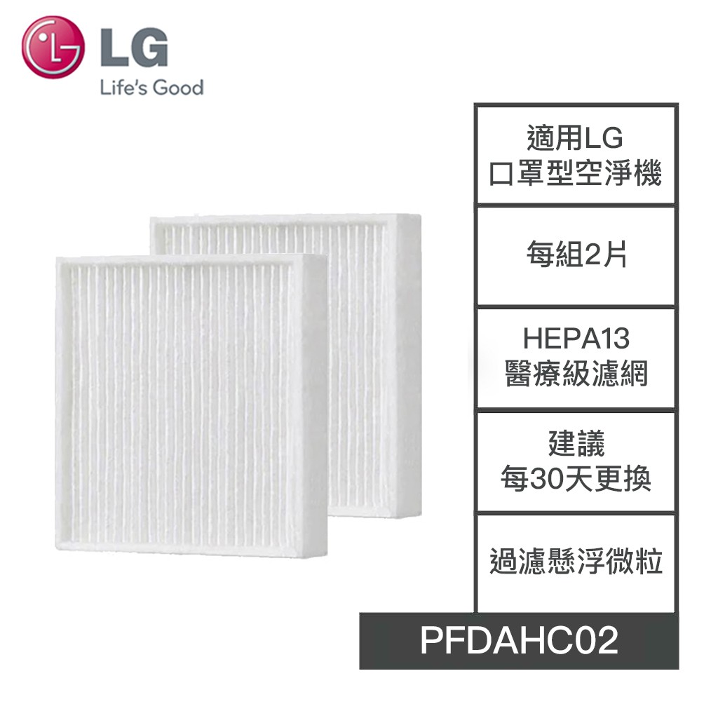 【LG樂金】PFDAHC02 口罩型空氣清淨機 HEPA13濾網(2片) LG空氣清淨機濾網 耗材