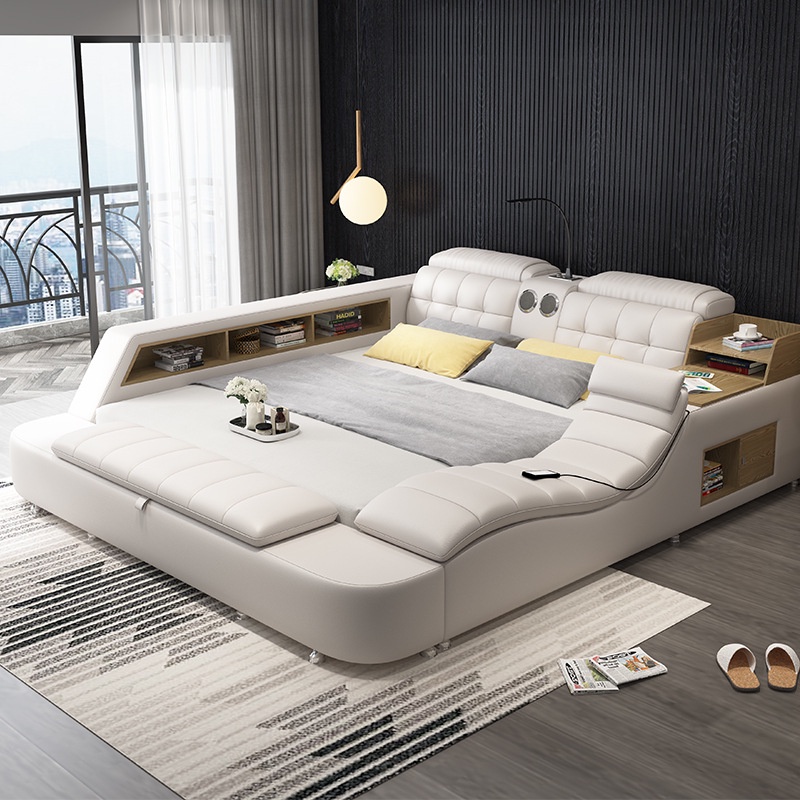 家具批發◊☎☾多功能真皮床榻榻米床雙人床1.8米現代簡約主臥軟體智能按摩婚床