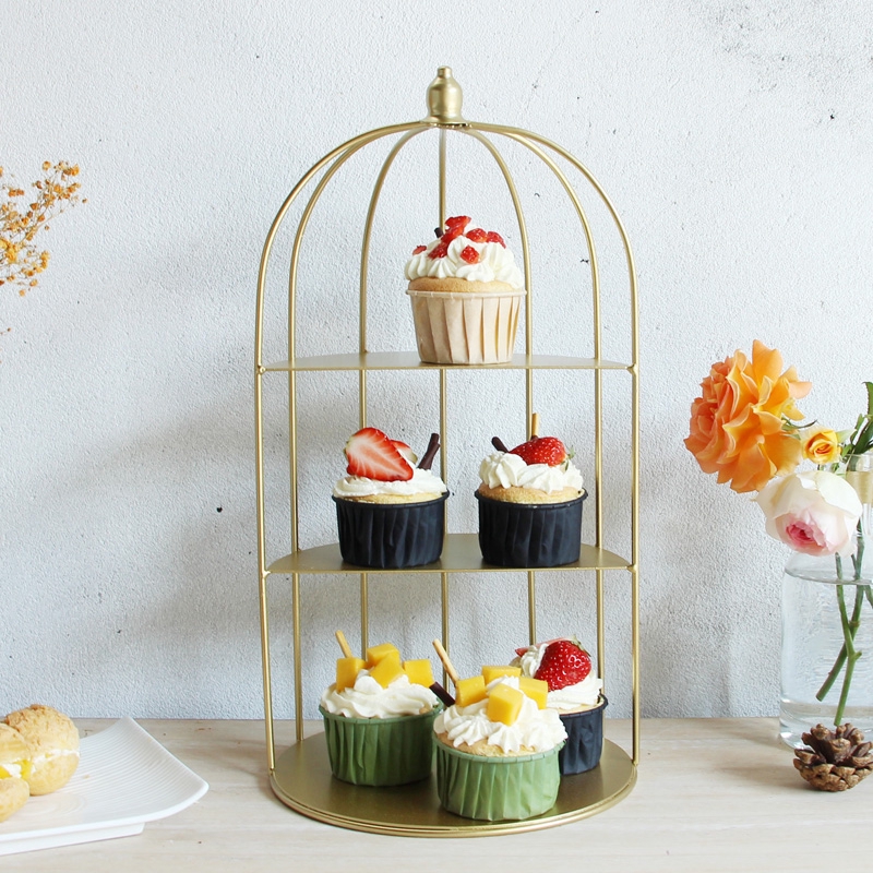 【現貨】金色鳥籠下午茶 點心架 蛋糕歐式家用鐵藝 水果盤 三層甜品臺零食 托盤