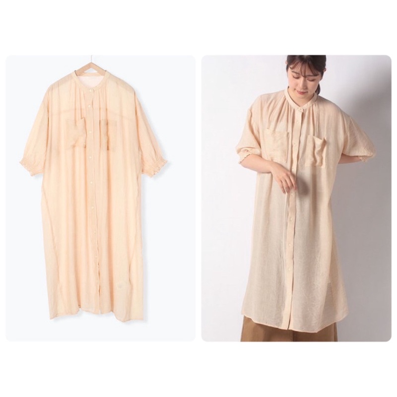 （多款 選3件1111元）是罩衫也是洋裝 日本 ehka sopo 洋裝 細細皺折 米色 透膚 襯衫 洋裝 ¥5390