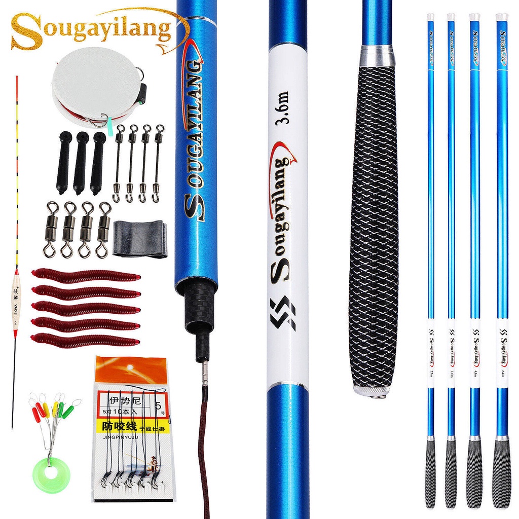 Sougayilang 釣魚全套 2.7m-5.4m 魚竿便攜式伸縮碳纖維魚竿帶免費釣魚線和魚具套裝釣魚配件