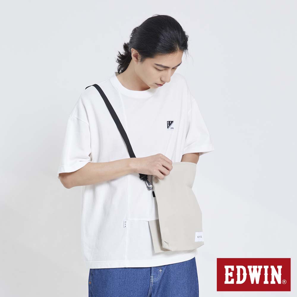 EDWIN EFS 附包寬版落肩配色短袖T恤(米白色)-男款