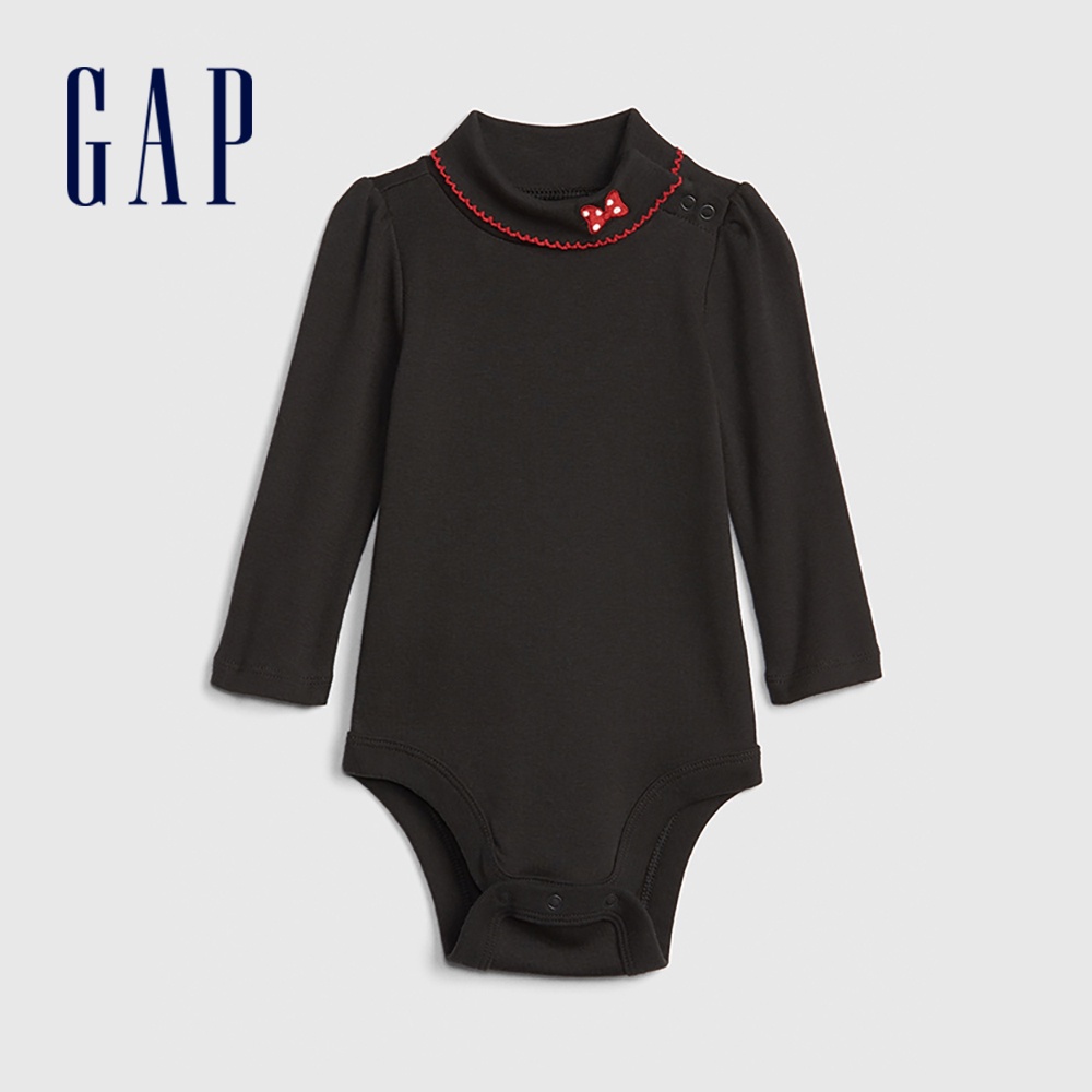 Gap 嬰兒裝 Gap x Disney迪士尼聯名 米妮長袖圓領素色包屁衣-暗夜黑(497552)
