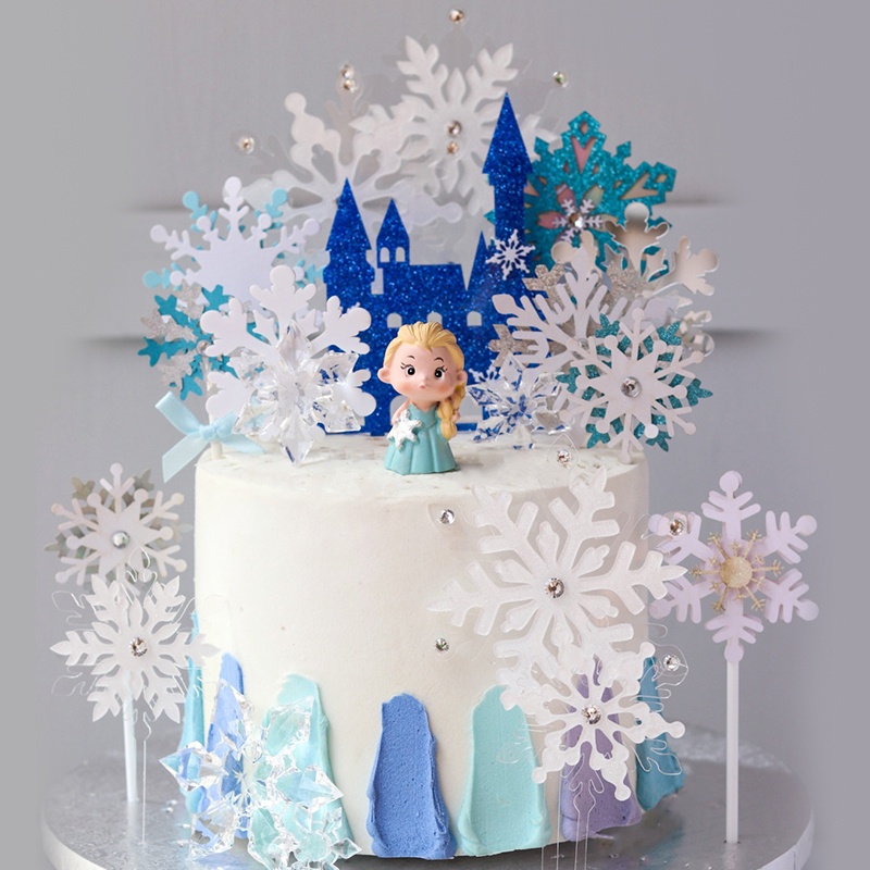 10 個雪花蛋糕裝飾聖誕女孩生日蛋糕裝飾冷凍主題嬰兒淋浴婚禮派對閃光蛋糕裝飾配件
