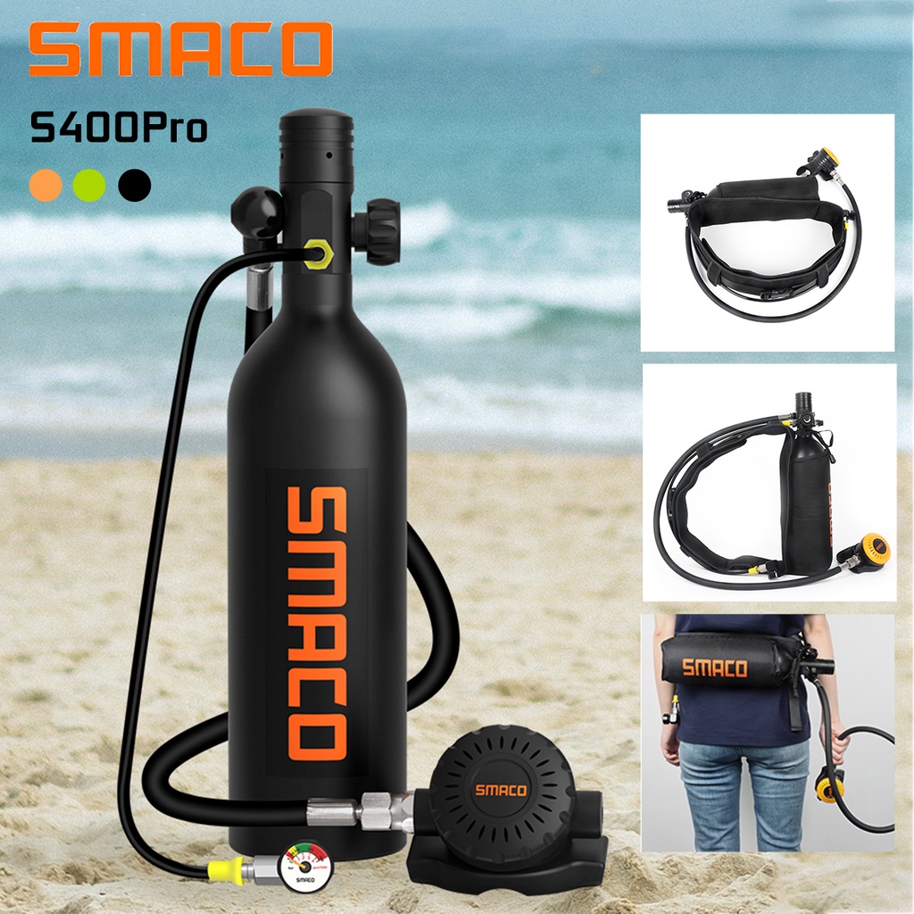 1l SMACO S400 Pro 360 度水肺潛水氣瓶氧氣罐套裝呼吸器氣罐潛水套件帶壓力表/皮帶