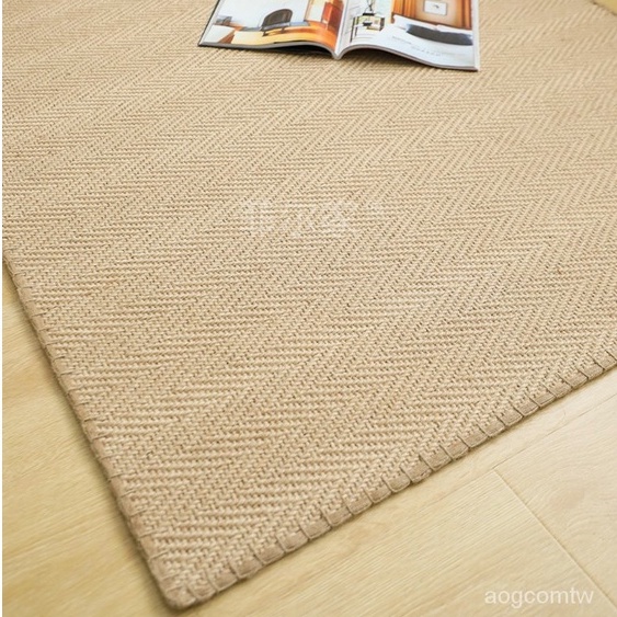 編織黃麻法式奶茶色邊手工定製傢菲爾新品地毯簡約魚骨紋地毯植物 80CR