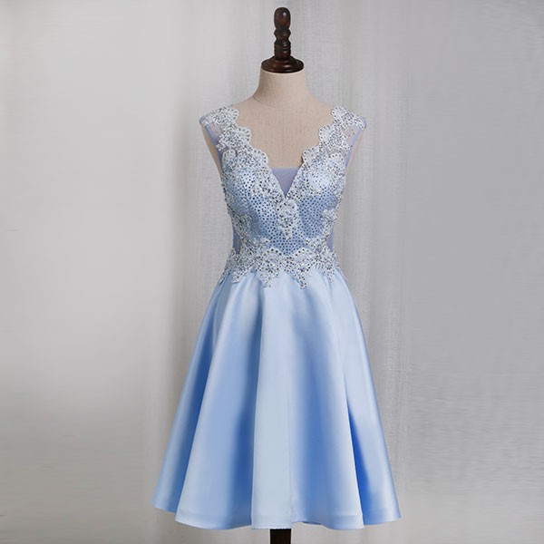 OFFICESTAR女士短款禮服宴會婚禮洋裝00016085銀色淺藍色