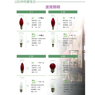 LED燈泡 神明燈 公媽燈 神桌燈 燈泡 0.4W 1.2W 1.5W E12 E27 紅光 黃光 白光
