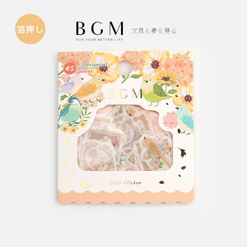 【莫莫日貨】2021 12月新品 日本進口 BGM 燙金和紙 貼紙 貼紙包 - 花與鳥 FG112