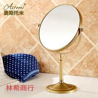 桌上鏡 立鏡 古銅 銅鏡 金色 復古 古典 工業風 鏡子 20公分 放大鏡 雙面鏡 全銅 現貨 金色 臺中 化妝鏡 手持