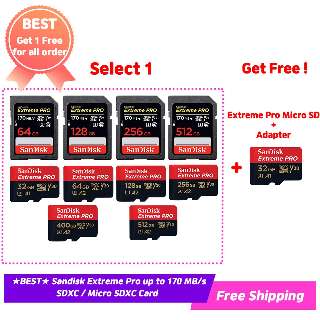 SanDisk Extreme Pro SDXC / Micro SDXC最高170MB / s 512Gb / 256