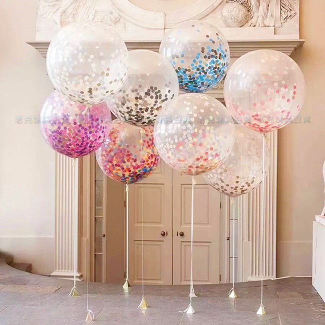36吋 亮片紙氣球(單入) 透明乳膠氣球(90cm) 婚禮氣球 紙片氣球 大氣球 空飄氣球【P110092】