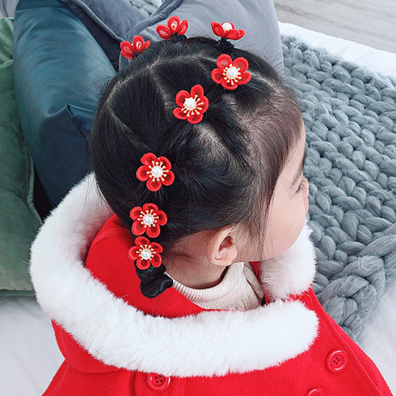 新年紅色喜慶皮筋 兒童女童寶寶扎頭髮 過年髮圈 頭繩拜年服頭飾髮飾