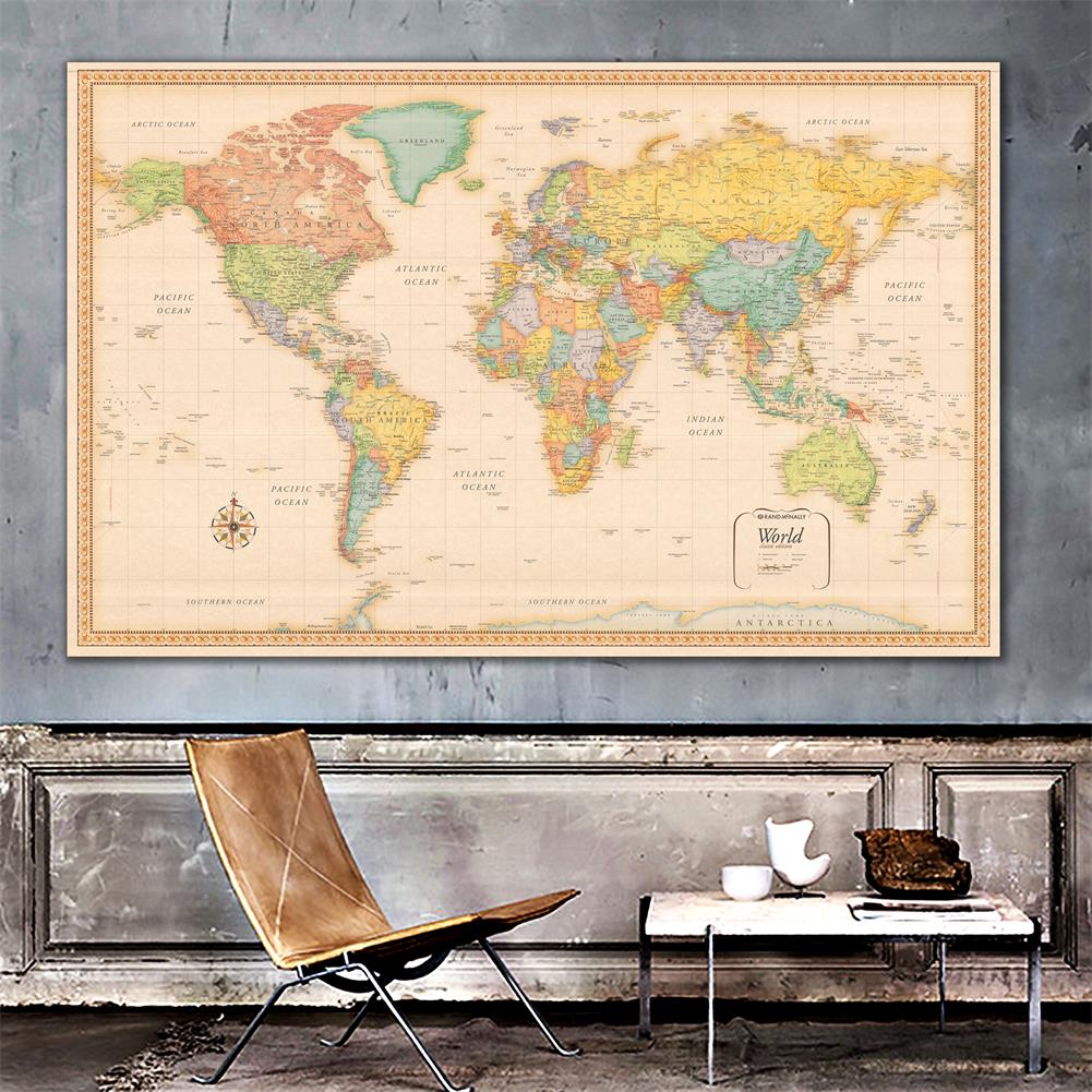 復古世界地圖 - 教育地圖大海報印刷掛圖裝飾背景布適用於客廳辦公室兒童臥室