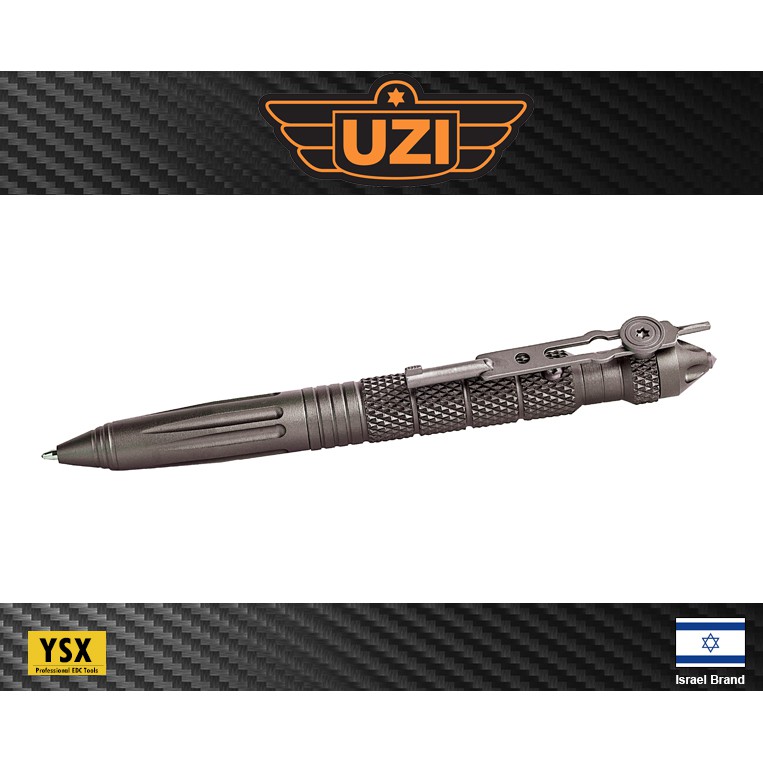 以色列UZI烏茲戰術筆防身筆(鐵灰色)鋁合金筆身附玻璃擊碎器手銬鑰匙背夾【UZITP4GM】
