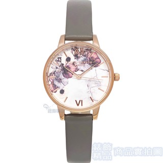 OLIVIA BURTON 手錶 OB16MF08雕刻紋花卉大理石錶盤 倫敦灰色皮帶女錶30mm【錶飾精品】
