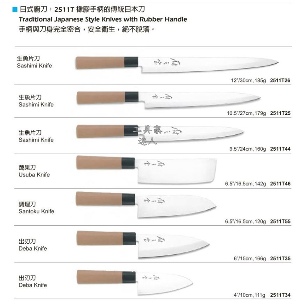 「工具家達人」 六協 膠柄 生魚片刀 柳刃 出刃 調理刀 三德刀 廚刀日式刀具 附刀套