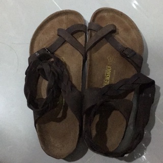 BIRKENSTOCK 勃肯涼鞋 真皮交叉編織深咖啡色涼鞋39號