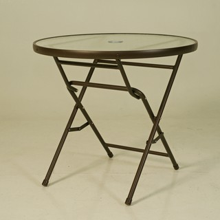 【FU41-2】 80cm半鋁折合玻璃圓桌(咖啡/白) S47A171