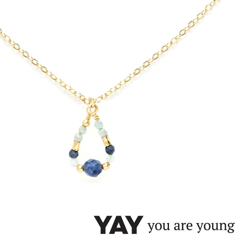 YAY You Are Young 法國品牌 Cleo 藍寶石項鍊 水滴墜設計 金色