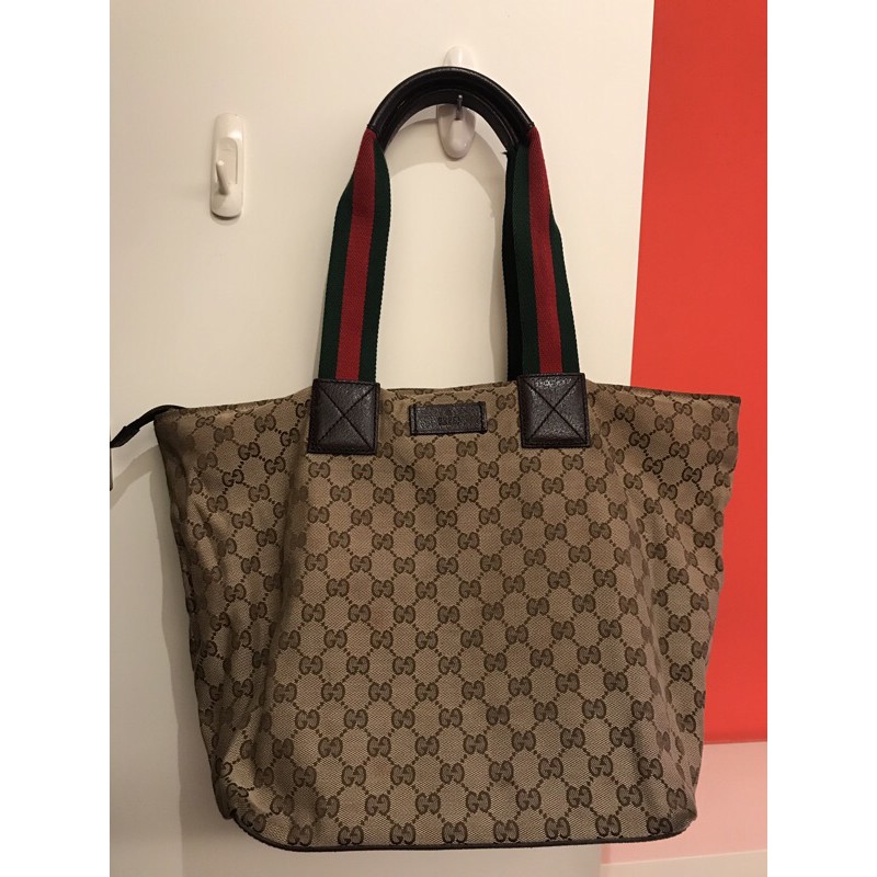 正品GUCCI 古馳 經典原色 購物包 購物袋 手提袋 手提包 水餃包 托特包