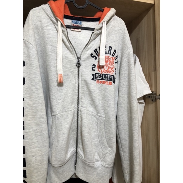 Superdry 極度乾燥 英國潮牌 日本野生貓 連帽外套 玄米灰/橘 二手 9成新