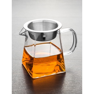 【山宇晴】功夫茶具 耐熱高溫 加厚玻璃公道杯 帶茶漏 過濾分茶器 大小號加厚玻璃公杯